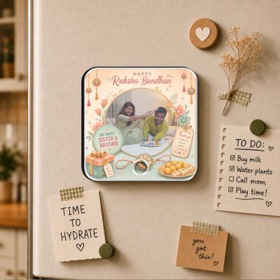 Personalized Raksha Bandhan Theme Musical Fridge Magnet  Music Player  Rakhi Gift for Sister Brother & Siblings Memorable Gift Rechargeable Battery (Thank You Gift for Brother)